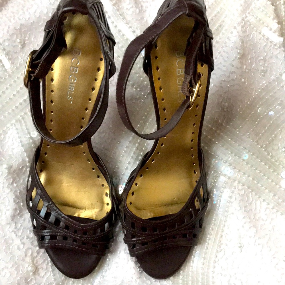 BCBG sexy high heel brown sandals size 9